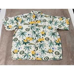 Reyn Spooner Oakland Athletics‎ MLB baseball shirt L beige button up Hawaiian